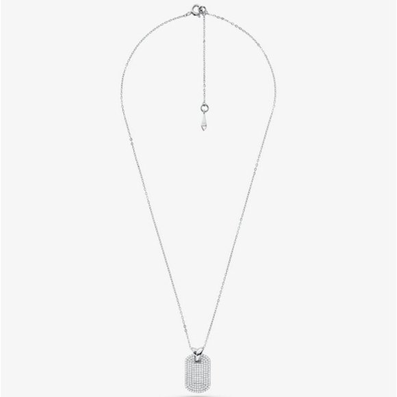 Kors Sterling Silver Cubic PAVE Dog Tag Necklace - Picture 2 of 7